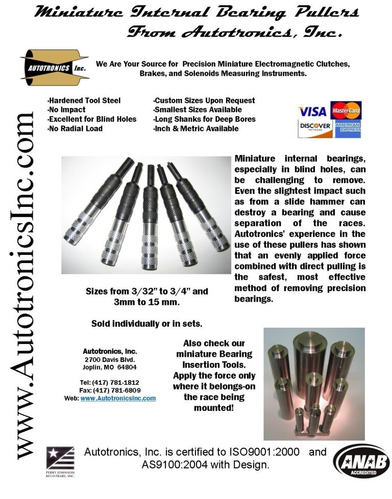 Miniature Internal Bearing Pullers Commercial, Industrial, Military